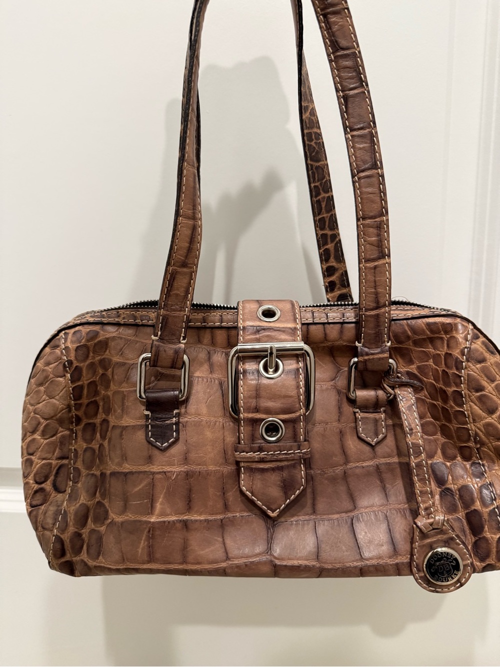 Rare Vintage Dooney& Bourke Brown Croc-Embossed Leather Shoulder Bag